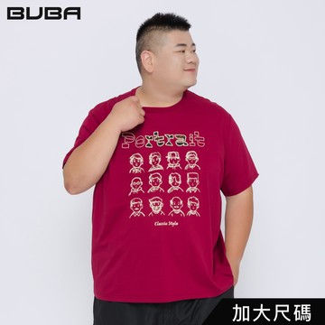 【BUBA大尺碼】酒紅肖像描繪棉質短袖T恤2L~5L 11781-18，11782-18