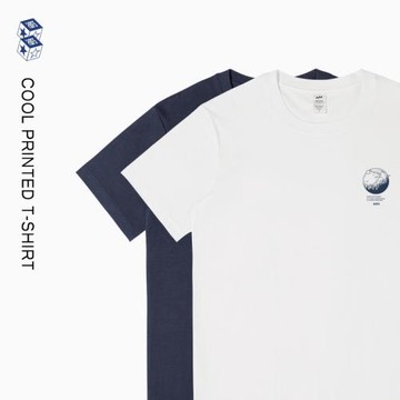 純棉白色印花短袖T恤男ins寬松字母半袖上衣服幾何情侶款圓領
