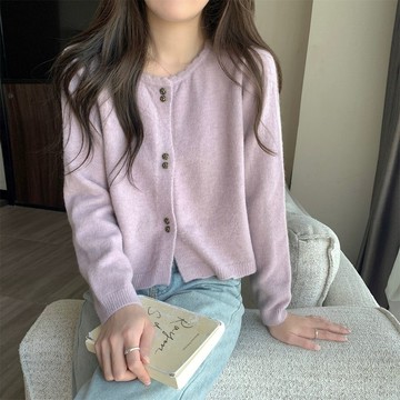 小個子溫柔甜美風短款花邊圓領長袖針織衫毛衣開衫外套外穿 大尺碼外套 冬天外套 大尺碼女裝 氣質穿搭 秋冬外套