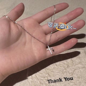 春季上新🌸桃園出貨🌸「鈦鋼不掉色」皓石十字架項鍊女小衆ins輕奢感冬天毛衣鏈鎖骨鏈