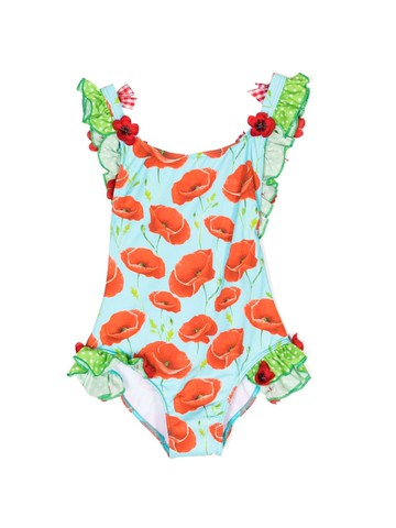 SELINIACTION KIDS - floral-print bow-detail swimsuit - kids - Elastane/Polyamide - 10 yrs - Blue