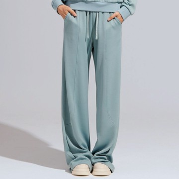 REBOOT動能-立體緹花抽繩落地寬褲-(冰川灰/石藍S-L)