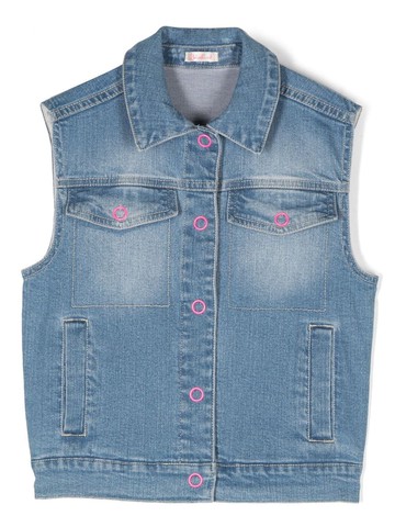 Billieblush - heart-motif denim vest - kids - Cotton/Elastane - 2 yrs - Blue
