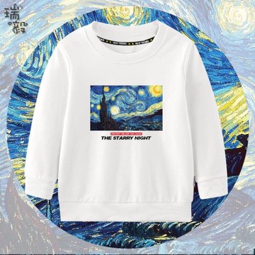 世界名畫梵高星空向日葵創意潮流圓領衛衣男女兒童裝學生長袖衣服