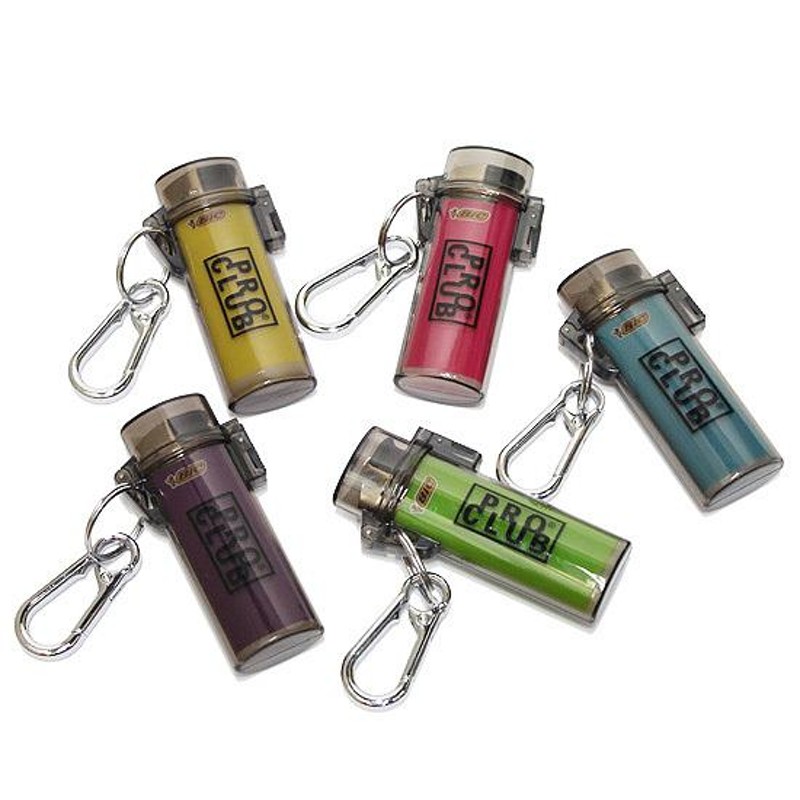 PRO CLUB プロクラブ ライターケース キーチェーン LIGHTER CASE KEYCHAIN 防水 プラスチック製 BIC カラビナ  キーホルダー 半透明 ブラックロゴ | LINEショッピング