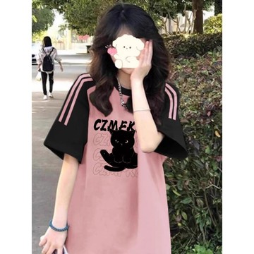 已售9642件💖赤道少女 條紋 三條槓 短袖 T恤 短袖上衣 美式上衣 寬鬆顯瘦 oversize 設計感 潮牌衣服