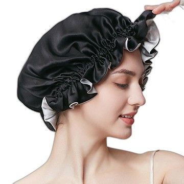 LEEHER 女生飾品 浴帽 木耳邊浴帽 19姆米真絲帽 防毛躁 睡帽 桑蠶絲浴帽 326