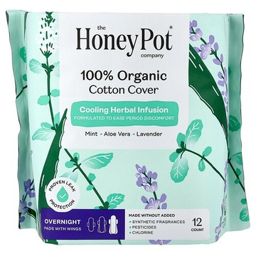 The Honey Pot Company, 有機清爽草本浸劑護翼衛生巾，夜用，12 片