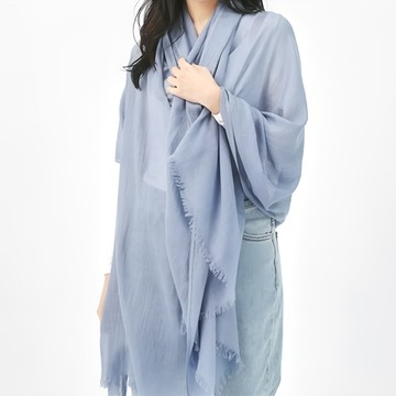 KissDiamond 韓系INS素面棉麻圍巾  195 x 95cm  藍灰