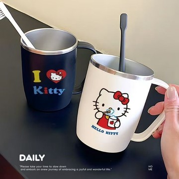 Kitty漱口杯🎀 凱迪嗎刷牙漱口杯手柄304不鏽鋼高顏值卡通防霉家用情侶閨蜜杯 洗漱杯 牙刷杯 可愛牙刷杯