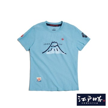 江戶勝 女款 經典富士山字體短袖T恤(土耳其藍)