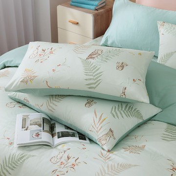 鴻宇 100%精梳棉 美國棉300織 60支 狐狸艾莉森 綠 枕套2入