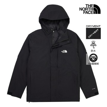 The North Face北面男款黑色DRYVENT防水羽絨內裡三合一外套｜8DWXJK3