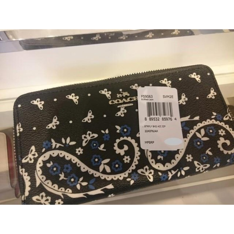 COACH コーチ F59063 蝶柄 ラウンドファスナー 長財布  ブラック