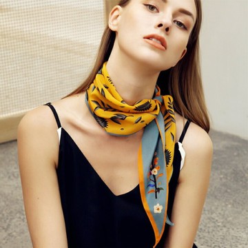 真絲絲巾女性服飾配件小方巾桑蠶絲細窄裝飾長條菱形紗巾絲帶飄帶長款【聚物優品】