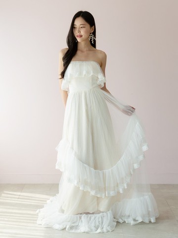 Dahlia Blanc 獨家設計 復古層疊式波點香檳婚紗
