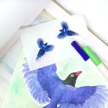 臺灣特有種 臺灣藍鵲 繪畫鈕扣 裝飾扣