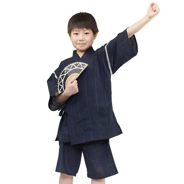 日本 和服 小孩 綿麻 甚平 休閒服 睡衣 成套組 100-130size wn10