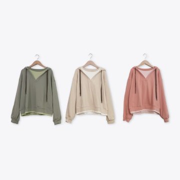 【Dailo】假兩件開襟繡花標細節帽T 粉 綠 卡(魅力商品)