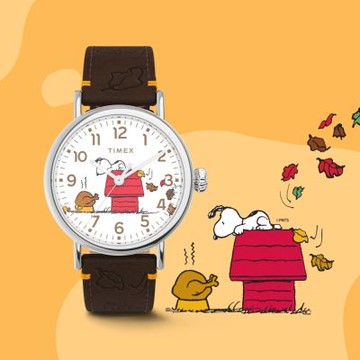 TIMEX  天美時 x Peanuts 40 毫米 史努比感恩節 皮革腕錶(棕 TXTW2W44300)