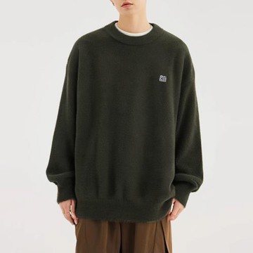 潮牌男女同款美式街頭字母海馬毛寬松百搭針織毛衣秋季圓領打底衫