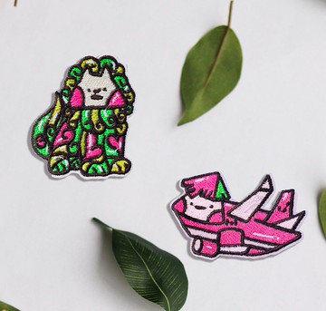 Pinkreen 原創插畫 小卷喃喃 小犬嗷嗷 刺繡章 布貼 燙布貼 電繡