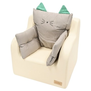 GGUMBI 嬰幼童沙發+貓咪靠墊組  適合不同年齡  矯正坐姿  用途多變  PU面料  奶油米色  46 x 41.6 x 48cm