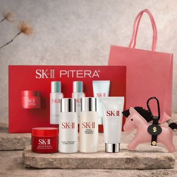 【SK-II】暢銷好運駿現旅行組(洗面乳20g+亮采水30ml+青春露30ml+致臻活膚霜15g+馬上有錢小馬吊飾)附精品禮袋