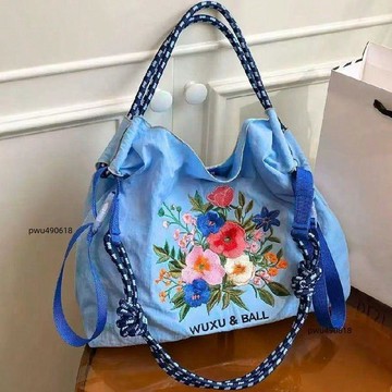 臺灣出貨 日系新款chain刺繡花朵雛菊原創通勤購物袋大容量尼龍斜挎托特包