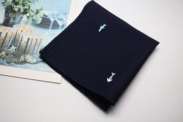 深蓝色小鲨鱼刺绣口袋巾/百搭英伦风手帕西装利器