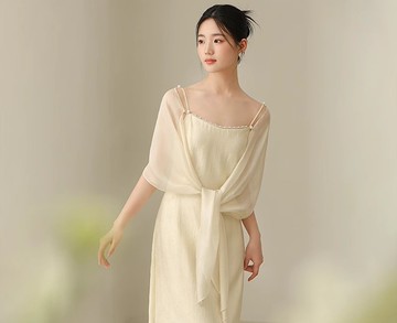 蘇幕遮 新中式復古中國風 開衫外披清冷感吊帶裙套裝