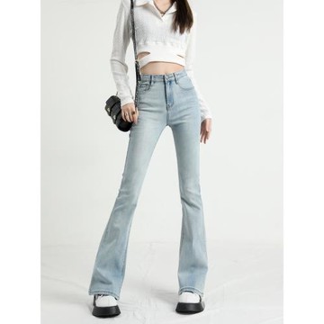 微喇叭牛仔褲女秋冬新款復古高腰彈力修身顯瘦小個子辣妹馬蹄長褲