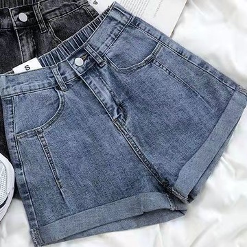大碼牛仔短褲女夏季鬆緊腰胖mm加肥加大韓版顯瘦寬鬆闊腿褲 大碼牛仔短褲 美式復古 梨型身材 顯瘦A字褲 熱褲 短褲女