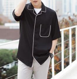 FINDSENSE 品牌 時尚休閒 男士 簡約休閒 翻領 短袖襯衫