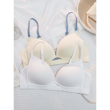 白色內衣女夏季薄款小胸聚攏純色光面防下垂無鋼圈無痕文胸罩夏天