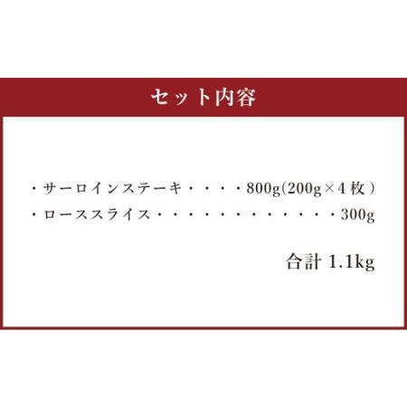 ふるさと納税 くまもと黒毛和牛セット 計1.1kg（サーロインステーキ:200g×4枚・ローススライス:300g）国産 牛肉 熊本県