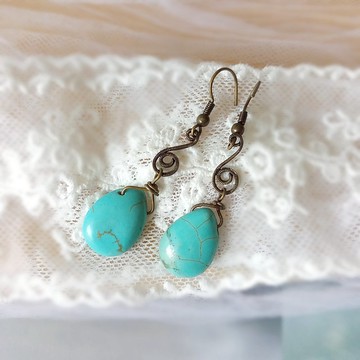 青古銅耳環 水滴松石耳環 天然石耳環 EAR-049