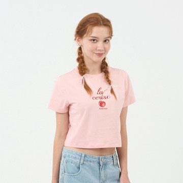 GIORDANO 女裝SORONA短版短袖上衣 Cherry Much系列 - 01 桃皮粉紅