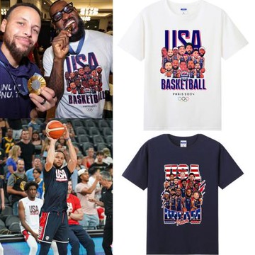 USA美國夢之隊球衣短袖2024年杜蘭特詹姆斯庫里投籃運動服t恤衫