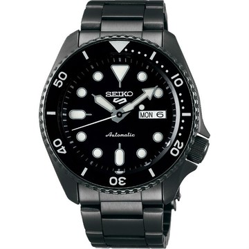 seiko SK037 精工5號 Sports 系列  SK037 4R36-07G0SD(SRPD65K1) 運動時尚潮流機械腕錶 鋼帶款/黑x黑 42.5mm 特殊商品不配合店家優惠券｜樂天全館特惠中★指定刷卡回饋10%