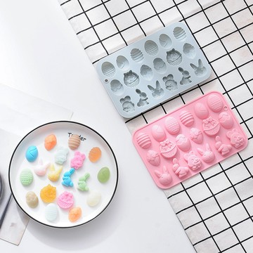 洛陽牡丹 矽膠18連復活蛋兔子巧克力模冰模 復活節日DIY彩蛋花紋蛋糕模