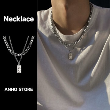【ANHO】現貨在台/美式/復古/雙層/人像/吊墜/項鍊/古巴鍊/設計感/嘻哈/鈦鋼
