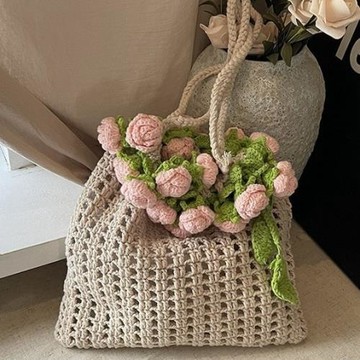 跨境玫瑰花束毯子水桶包手工鉤針編織材料包毛線針織斜挎包手作勾