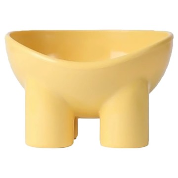 馬卡龍色大象護頸防打翻高腳寵物碗  檸檬黃  1個