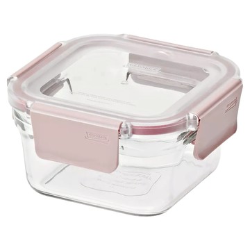 Glasslock 正方型強化玻璃烤箱用保鮮盒 櫻花粉 440ml  1個  單品