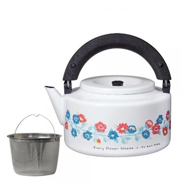 日本CB JAPAN 北歐系列琺瑯泡茶兩用壺/附濾網-花彩白