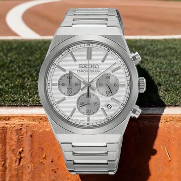 SEIKO精工CS 橫條紋金屬光澤計時手錶-40mm(SSB451P1/8T63-02F0S)