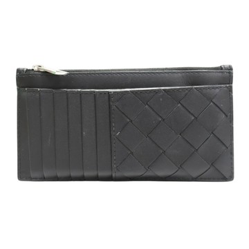 BOTTEGA VENETA BV 寶緹嘉 黑色 羊皮 Intrecciato 拉鍊 零錢卡片包  766155【二手名牌BRAND OFF】