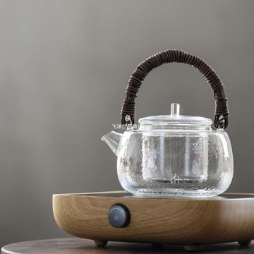 日式錘紋玻璃煮茶壺藤編提梁壺耐高溫燒水壺電陶爐煮茶器默認項