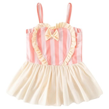 愛北鼻 女寶連體泳衣 + 泳帽  15  粉條紋愛心  1組